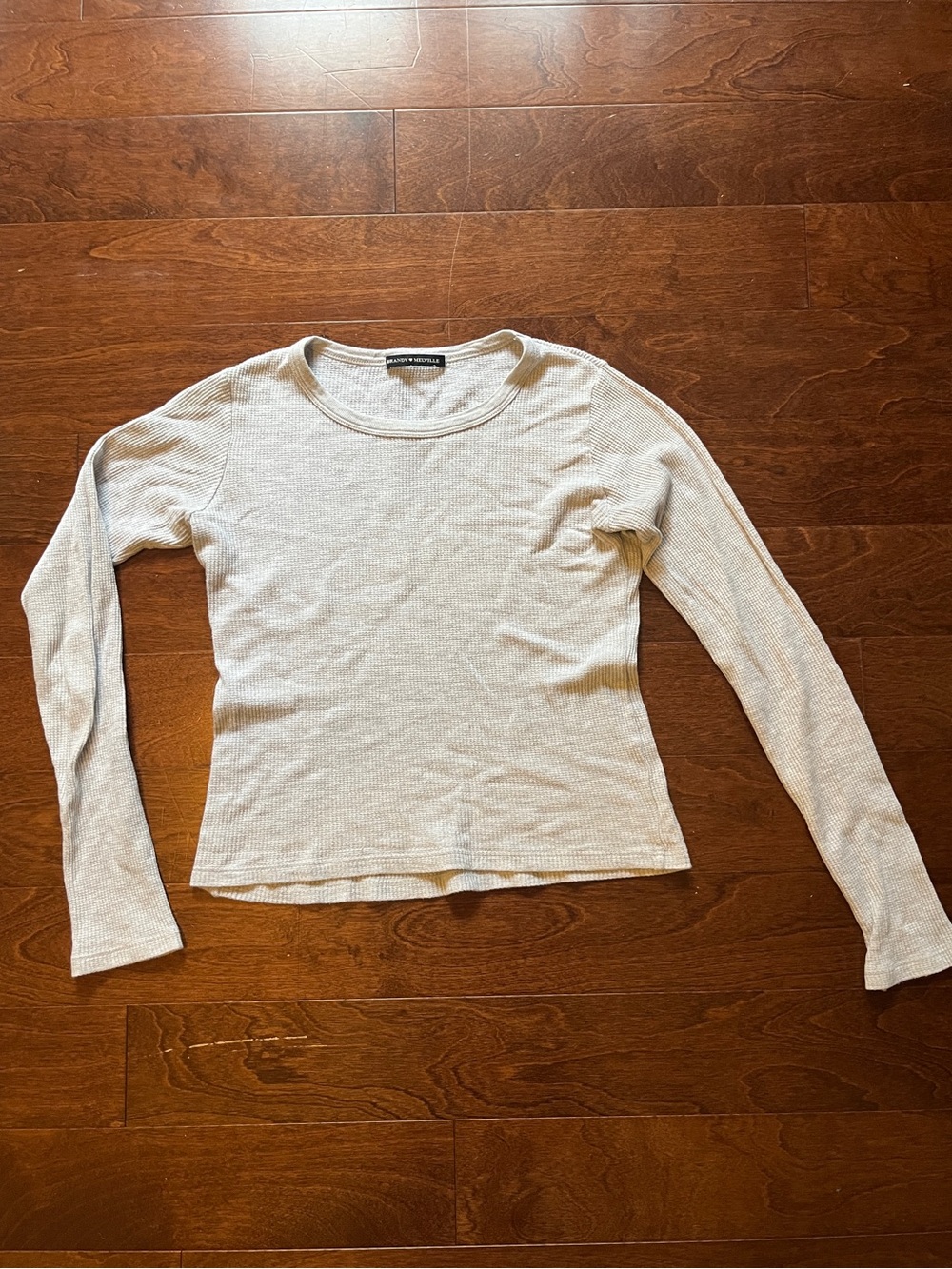 Brandy Melville Light Gray Long-Sleeve Waffle Knit Top